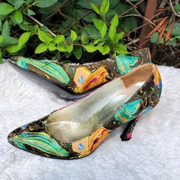 Charles Jourdan vintage print pumps 9 - Picture 1 of 9